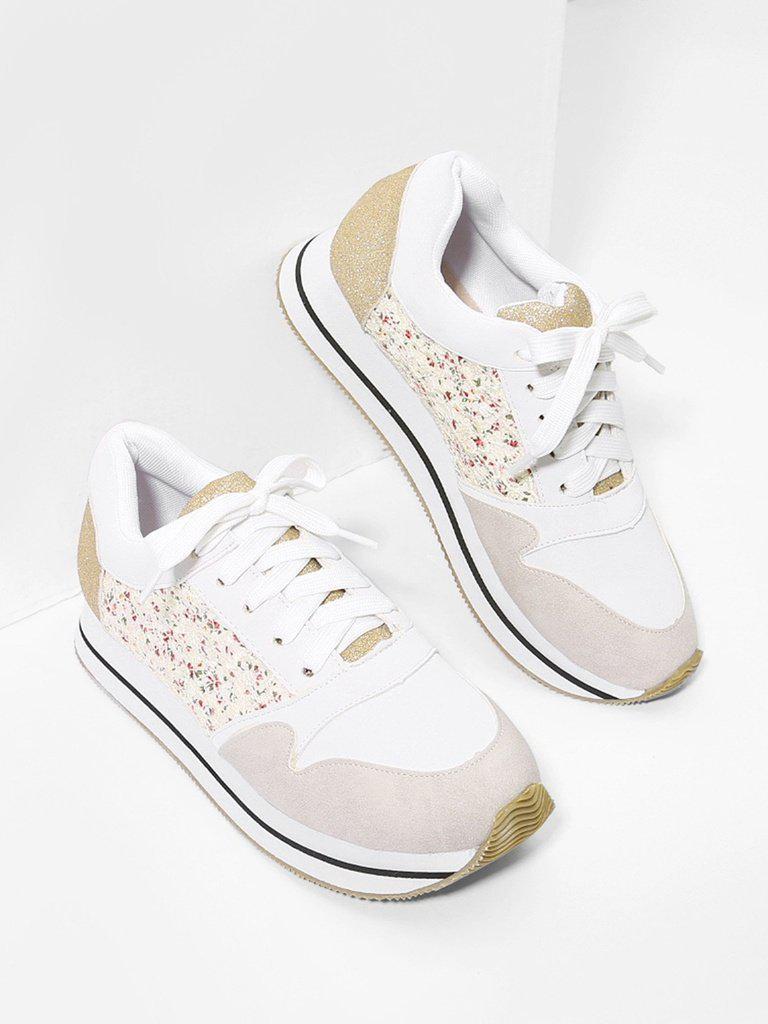 Flower Lace Panel Lace Up Trainers-shoes-Des Mess