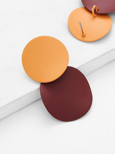 Two Tone Round Flake Drop Earrings-jewelry-Des Mess