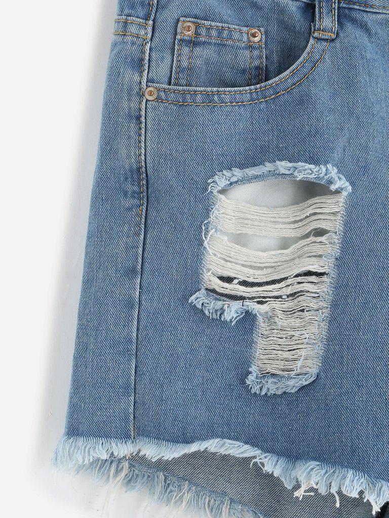 Ripped Frayed Hem Denim Shorts-bottom-Des Mess