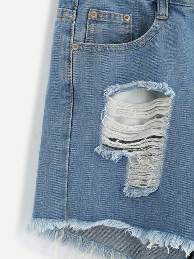 Ripped Frayed Hem Denim Shorts-bottom-Des Mess