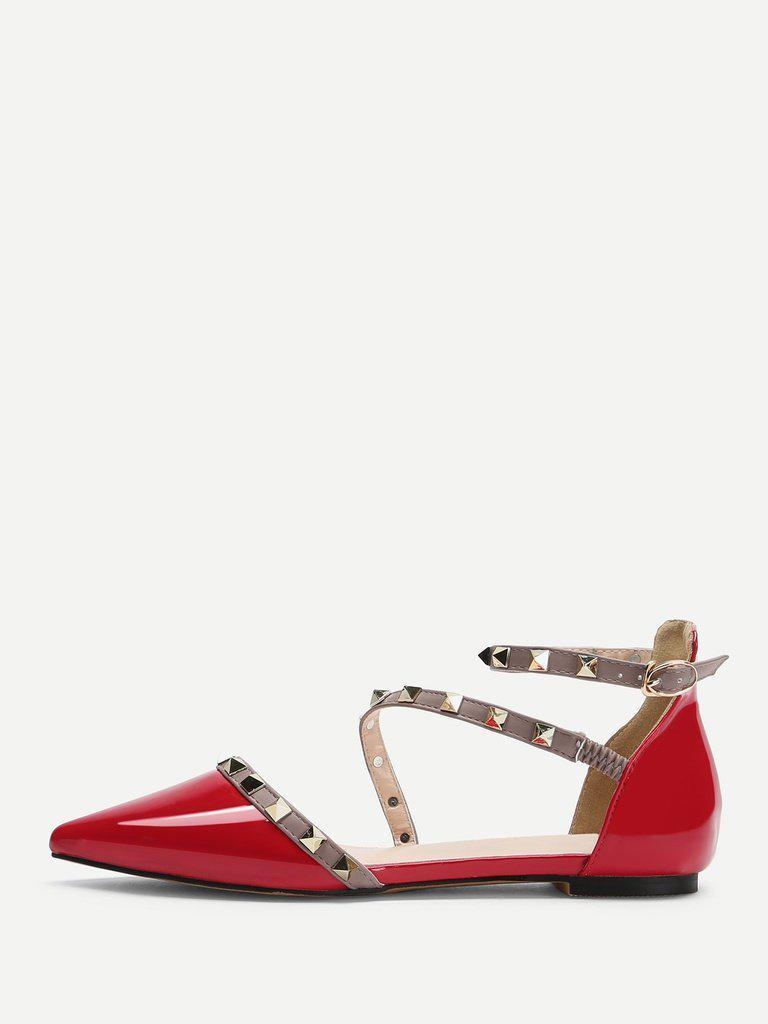 Pointed Toe Studded Decor Flats-shoes-Des Mess