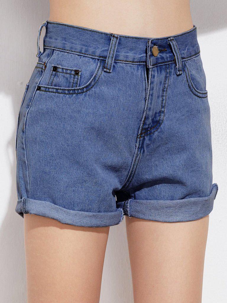 Rolled Cuffed Denim Shorts-bottom-Des Mess