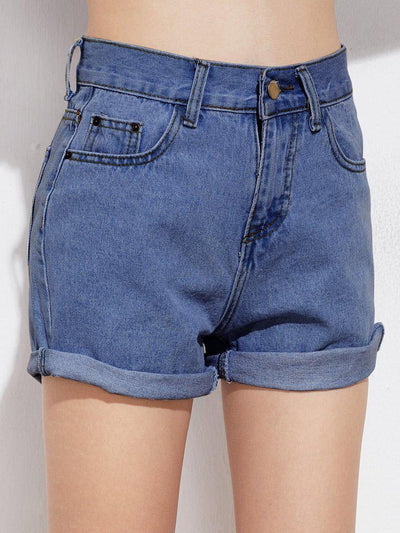 Rolled Cuffed Denim Shorts-bottom-Des Mess