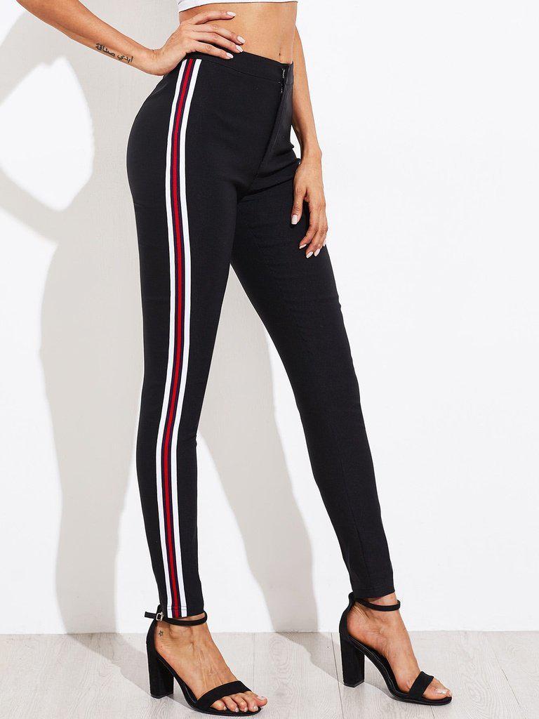 Side Striped Skinny Pants-bottom-Des Mess