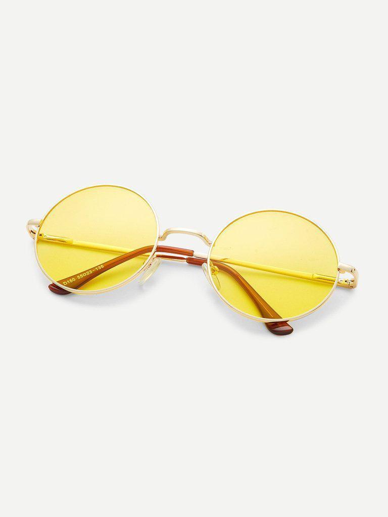 Metal Frame Yellow Round Lens Retro Style Sunglasses-accessories-Des Mess
