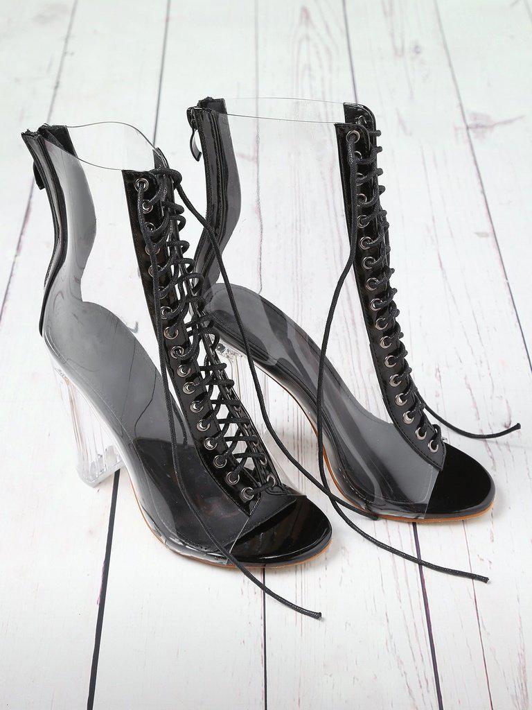 Lace Up Zipper Back Transparent Heels-shoes-Des Mess