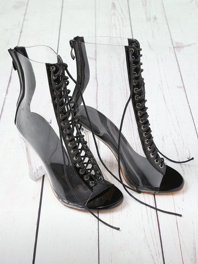 Lace Up Zipper Back Transparent Heels-shoes-Des Mess