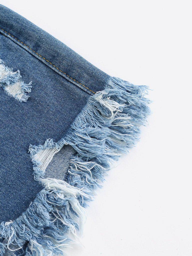 Distressed Fray Hem Denim Shorts-bottom-Des Mess