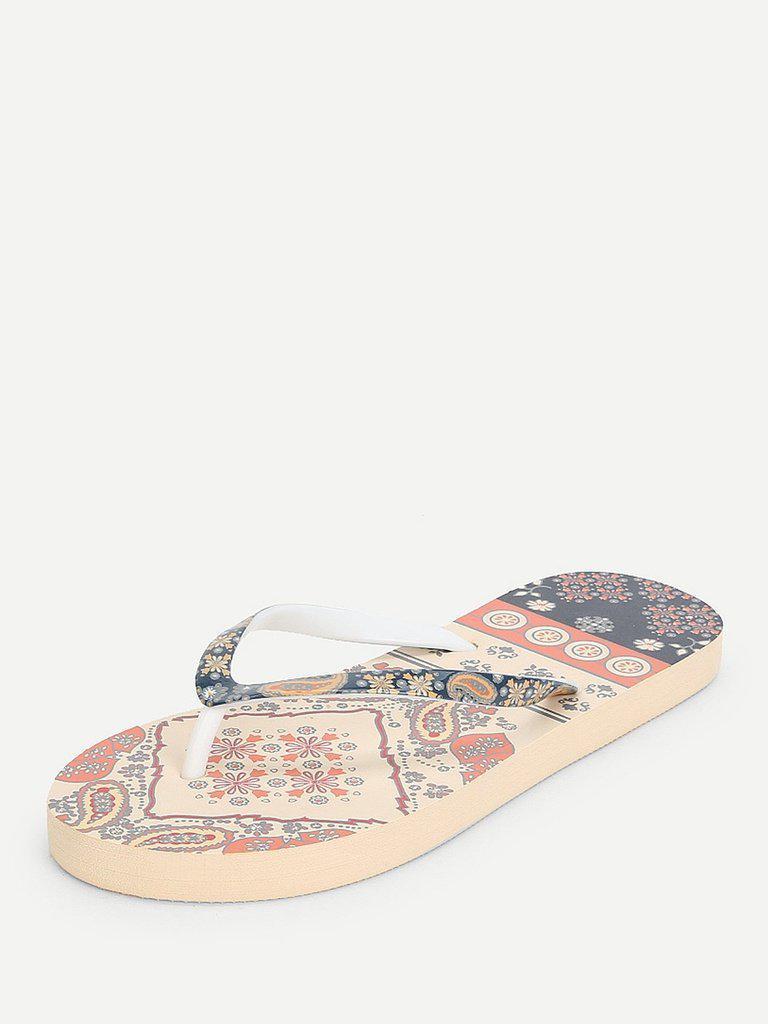 Mixed Print Flat Slippers-shoes-Des Mess