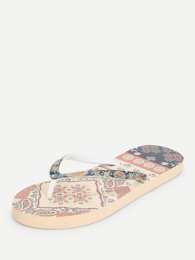 Mixed Print Flat Slippers-shoes-Des Mess