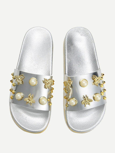 Faux Pearl Decorated Slippers-shoes-Des Mess
