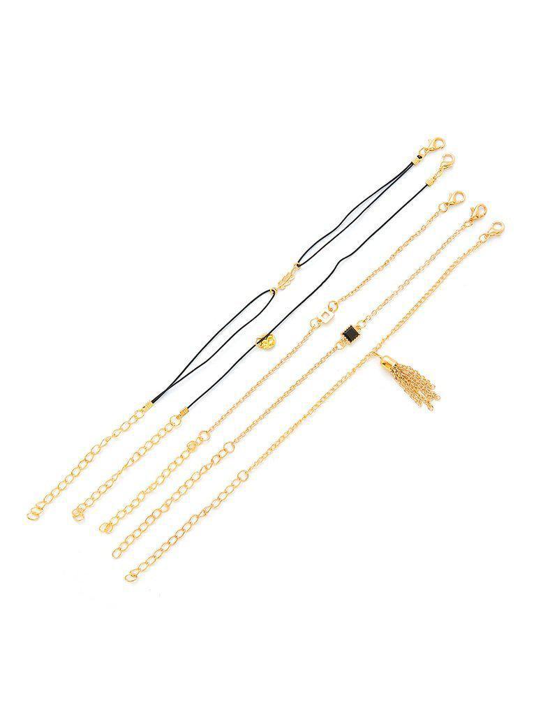 Chain Tassel & Leaf Charm Bracelet Set--Des Mess