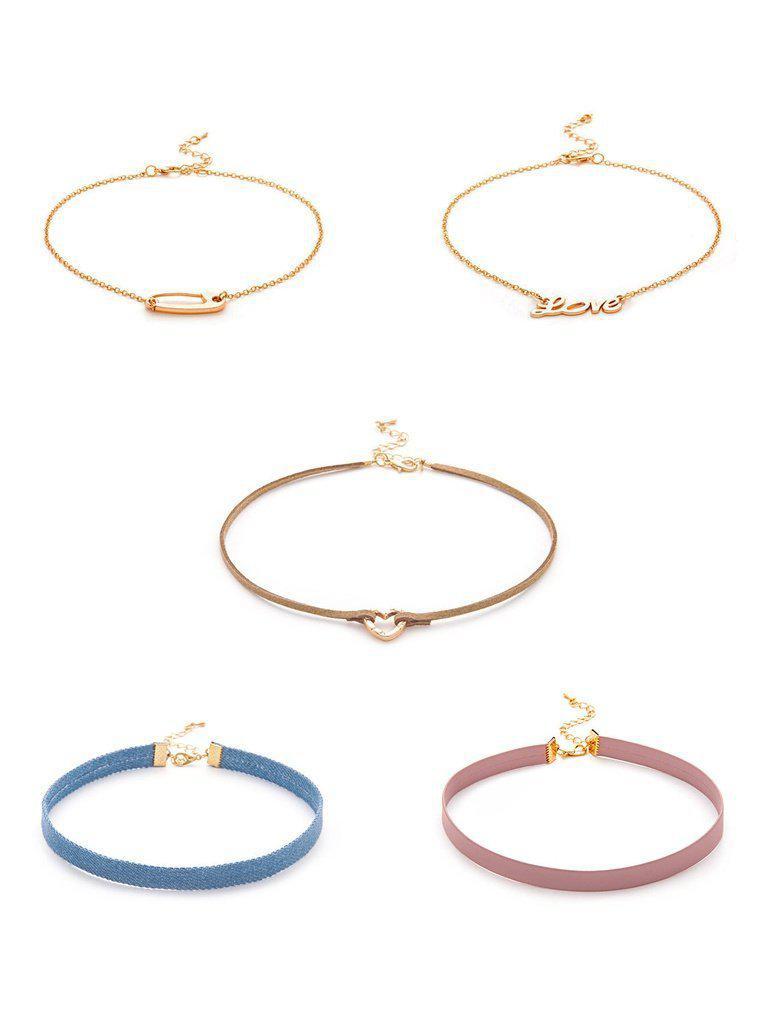 Letter Love & Heart Detail Choker Set 6pcs-jewelry-Des Mess