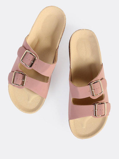 Double Buckle Nubuck Sandals DARK MAUVE-shoes-Des Mess