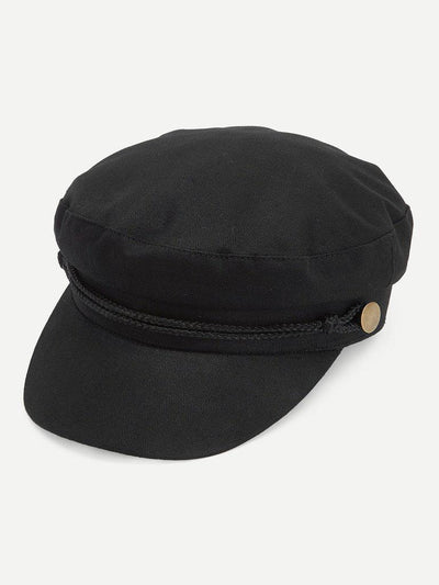 Button Detail Bakerboy Cap-accessories-Des Mess