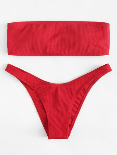 Lace Up Bandeau Bikini Set-swimwear-Des Mess