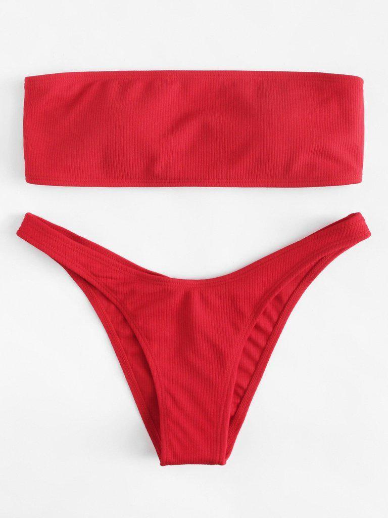 Lace Up Bandeau Bikini Set-swimwear-Des Mess