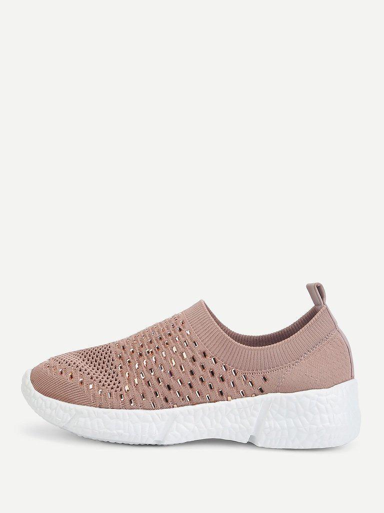 Rhinestone Decorated Slip On Sneakers-shoes-Des Mess