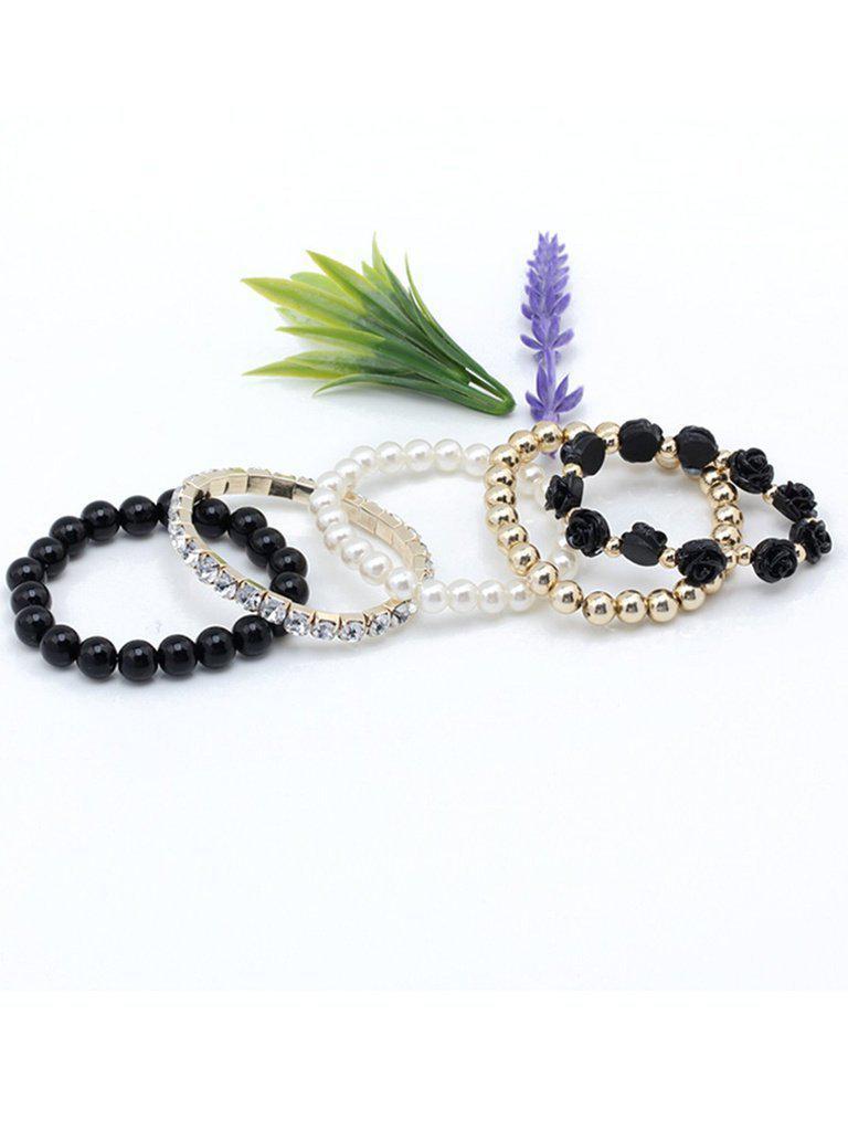 Rose Detail Rhinestone Beaded Bracelet Set 5pcs--Des Mess