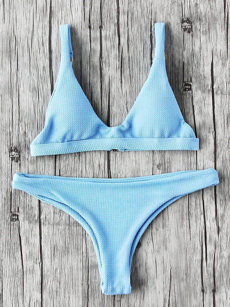 Plain Textured Triangle Bikini Set-swimwear-Des Mess