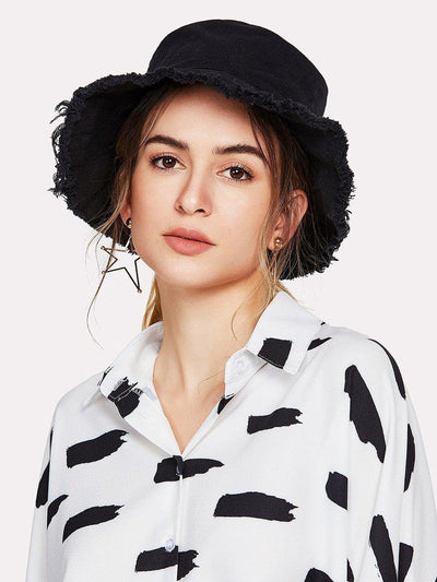 Frayed Trim Bucket Hat--Des Mess