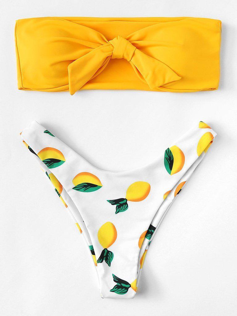 Knot Front Bandeau Bikini Set-swimwear-Des Mess