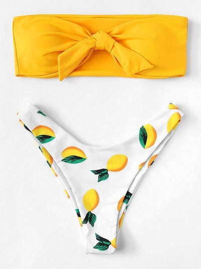 Knot Front Bandeau Bikini Set-swimwear-Des Mess