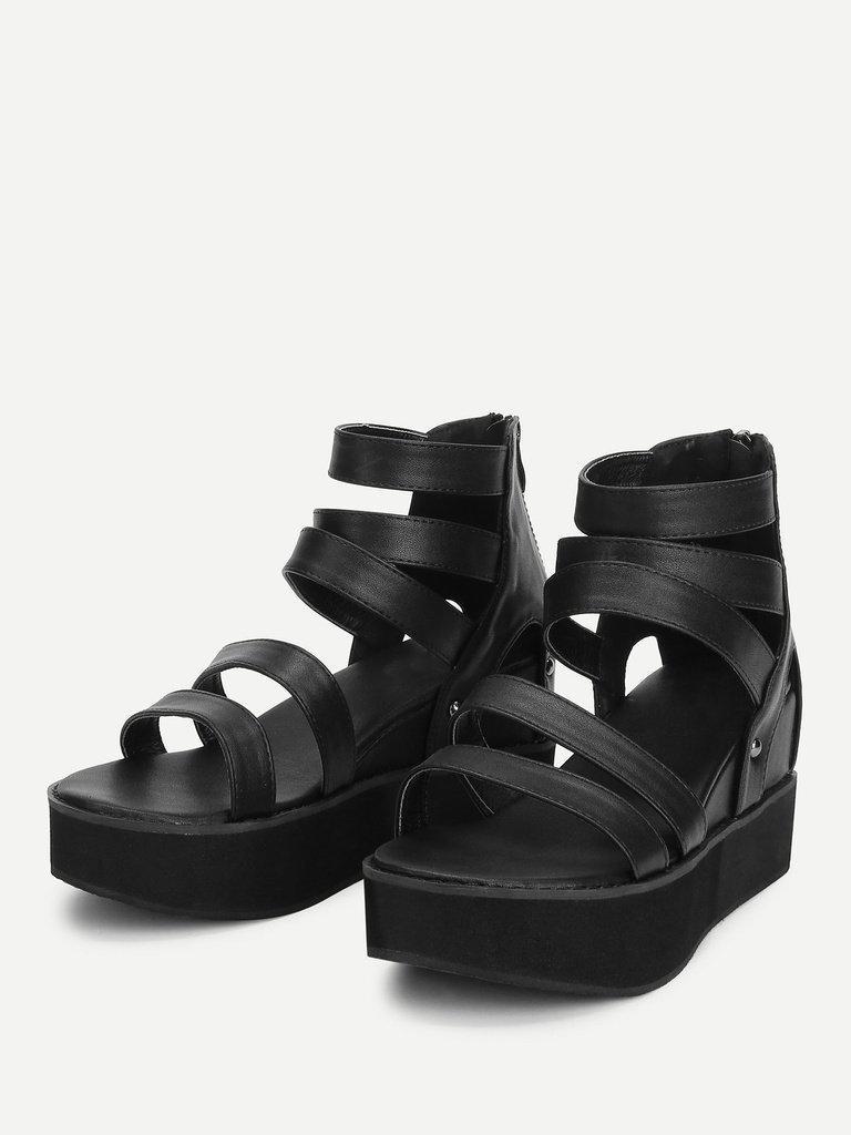 Peep Toe Back Zipper PU Wedges-shoes-Des Mess