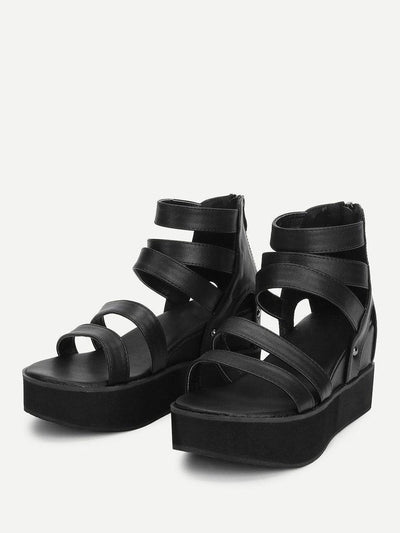 Peep Toe Back Zipper PU Wedges-shoes-Des Mess