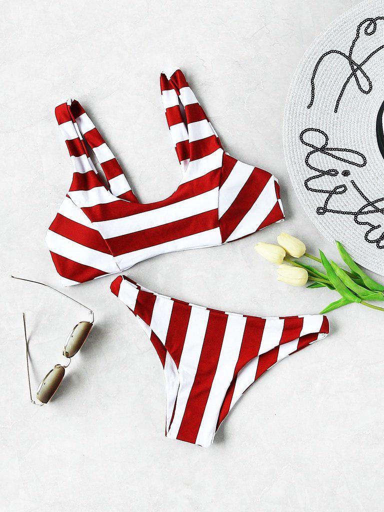 Two Tone Striped Print Bikini Set-swimwear-Des Mess