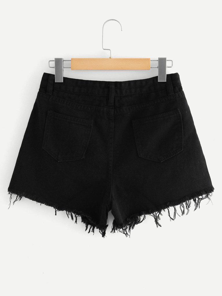 Frayed Hem Denim Shorts-bottom-Des Mess