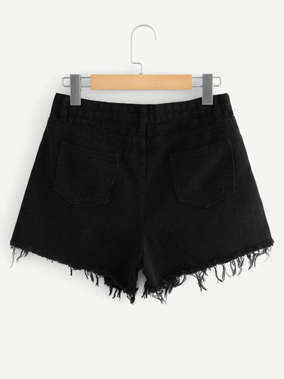 Frayed Hem Denim Shorts-bottom-Des Mess