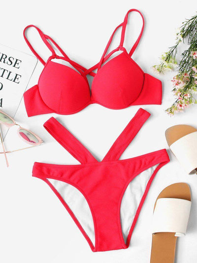 Crisscross Detail Bikini Set-swimwear-Des Mess