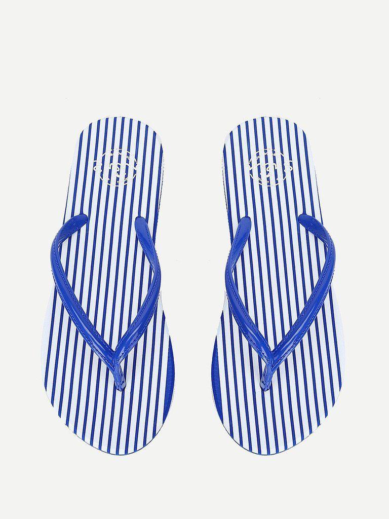 Striped Design Toe Post Slippers-shoes-Des Mess