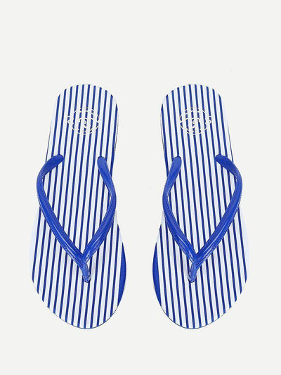 Striped Design Toe Post Slippers-shoes-Des Mess