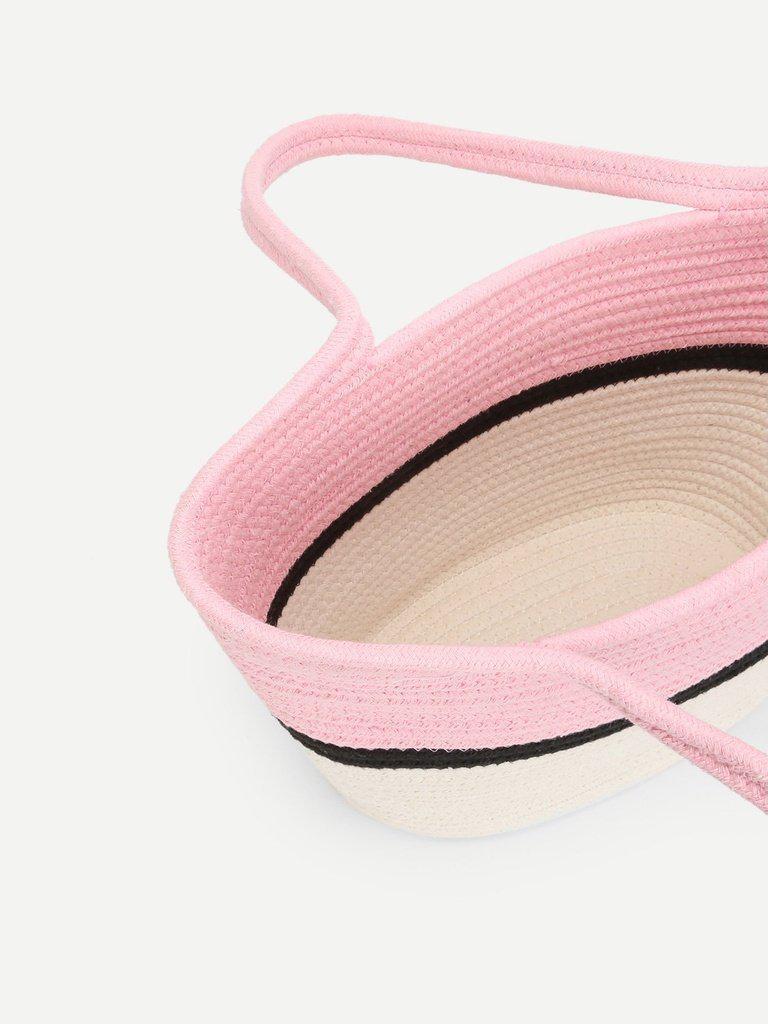 Color Block Straw Tote Bag-accessories-Des Mess
