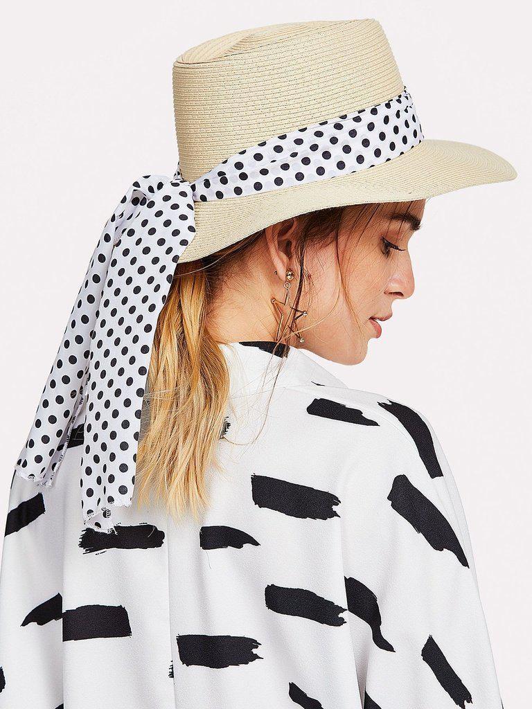 Polka Dot Band Straw Fedora Hat--Des Mess