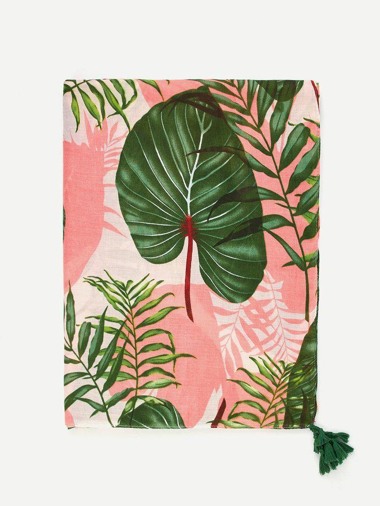 Leaf Print Tassel Decorated Scarf-accessories-Des Mess