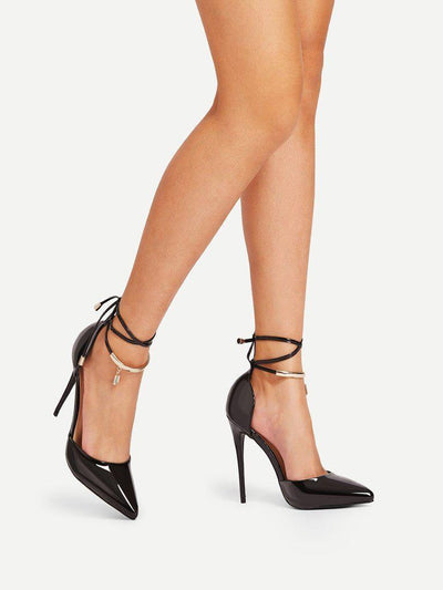 Pointed Toe Tie Leg Stiletto Heels-shoes-Des Mess