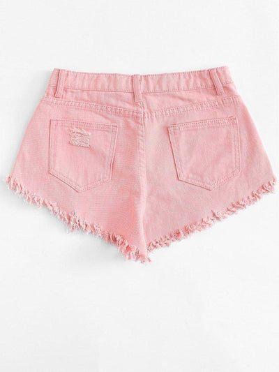 Raw Hem Ripped Denim Shorts-bottom-Des Mess