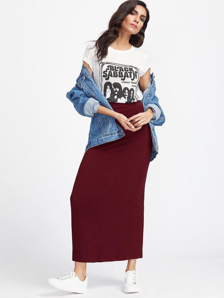 Elastic Waist Longline Jersey Skirt-bottom-Des Mess