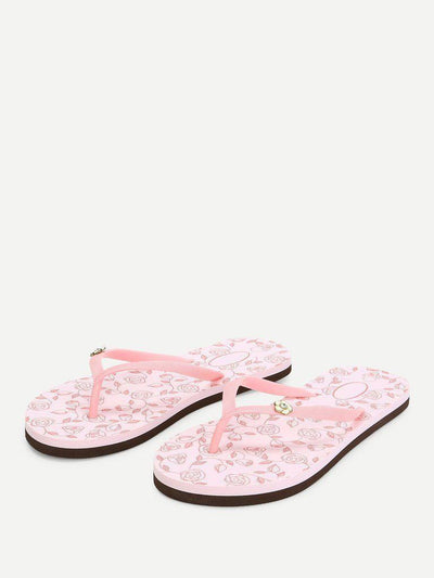 Rose Print Flip Flops-shoes-Des Mess