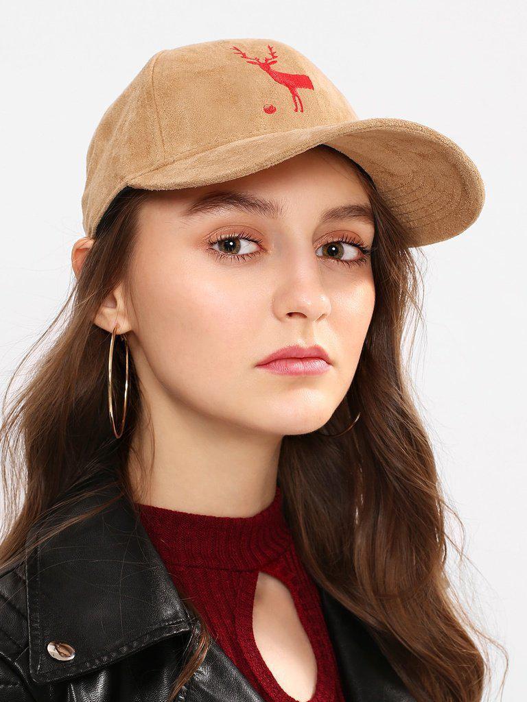 Embroidered Deer Suede Baseball Cap--Des Mess