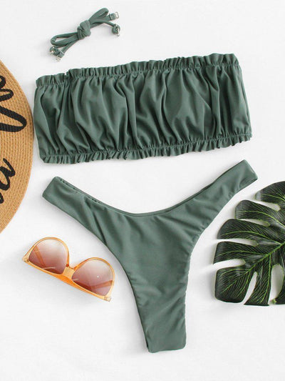 Crinkle Detail Bandeau Bikini Set-swimwear-Des Mess