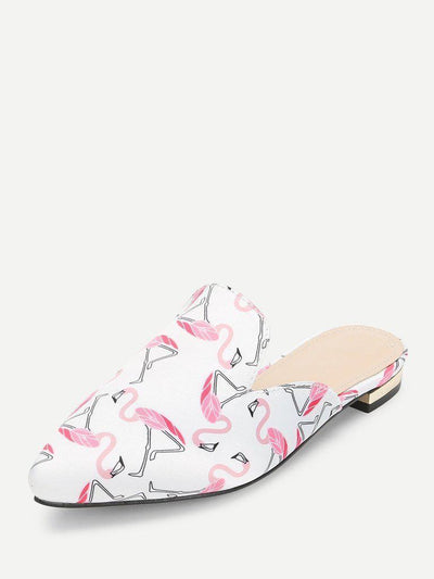 Flamingo Print Pointed Toe Flats-shoes-Des Mess