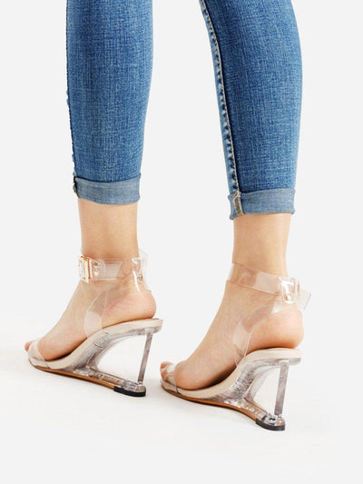 Metal Buckle Strappy Wedge Sandals-shoes-Des Mess