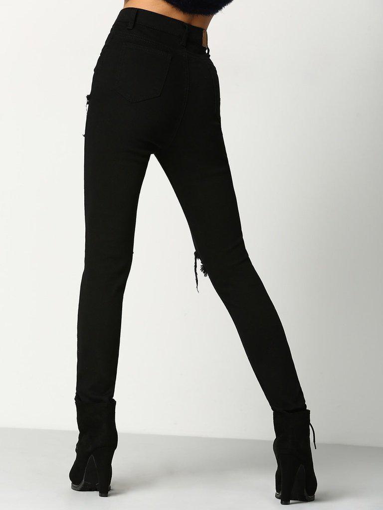 Cut Out Knee Ripped Jeans-bottom-Des Mess