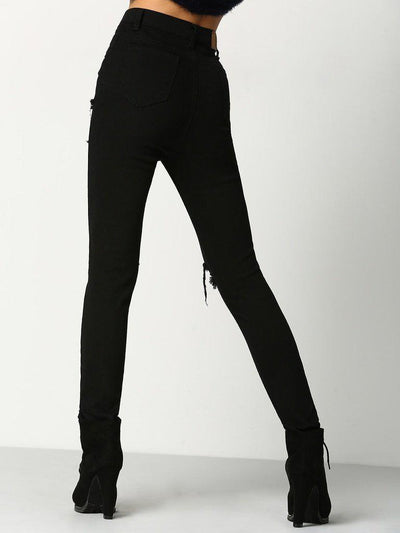 Cut Out Knee Ripped Jeans-bottom-Des Mess