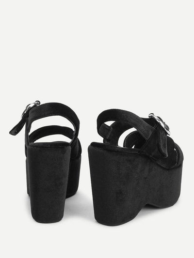 Criss Cross Velvet Platform Wedges-shoes-Des Mess
