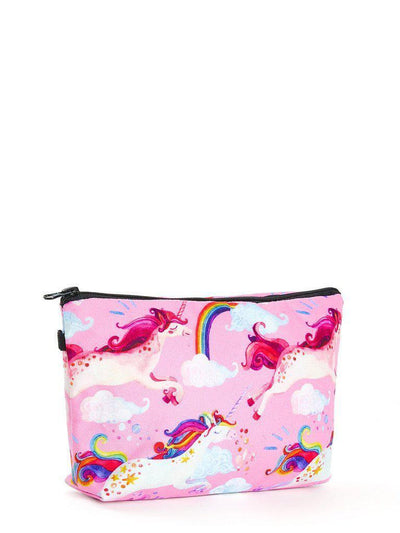 Unicorn & Rainbow Print Zipper Pouch-makeup-Des Mess